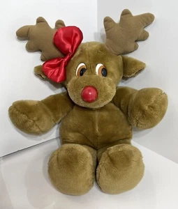 Vintage 1988 Commonwealth Girl Reindeer Christmas Plush Red Bow Cute - Picture 1 of 7