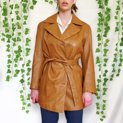 Chaqueta gabardina de cuero vintage años 90 Pelle Studio Wilson marrón camel talla M Foto 1 de 4