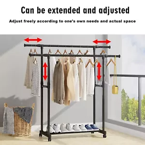 Heavy Duty Garment Rack Rolling Clothes Rack Collapsible Clothing Rack On Wheels - Picture 1 of 8