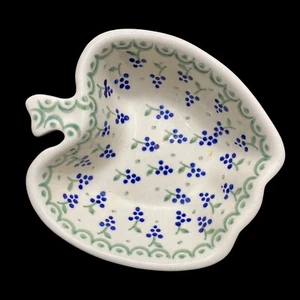 Boleslawiec Polish Pottery Apple Shaped Trinket Dish Bowl Purple Grapes Green - Picture 1 of 8