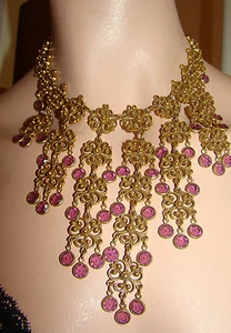 GOLDETTE 1960's Goldtone Amethyst Glass Bib Necklace  - Bild 1 von 12