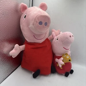 Lot Of 2, Peppa Pig & Plush Pig With Red Dress Holding Teddy Bear - Picture 1 of 3
