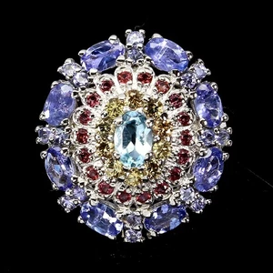 925 Sterling Silver Ring Oval Topaz 6x4mm Sapphire Tanzanite Natural Jewelry Sz - Picture 1 of 14