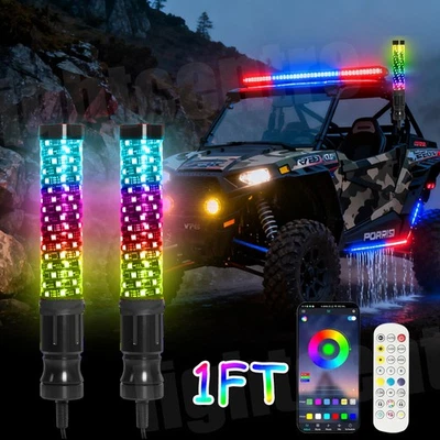 Para Can Am X3 ATV UTV 1.8" Grueso Par 1FT RGB FAT LED Luz Látigo Antena Espiral Foto 1 de 4