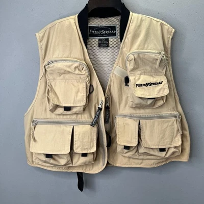 Field & Stream Fishing Vest L Men Khaki Tan Nylon Multiple Pockets - Image 1 of 4