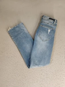 Pantalones de mezclilla para mujer Risen 1 25 azul recto desgastado lavado medio 5 bolsillos - Imagen 1 de 14