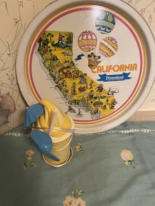 Vintage California State Disneyland Tin Tray Map 11" White& Disney Ice Cream Fan - Picture 1 of 7
