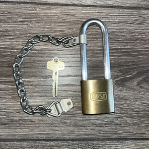 Vintage Pad Lock BEST 5” PAD LOCK With Key And 9” Master Attaching Chain - Picture 1 of 18