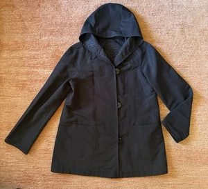 Portrait Black Reversible Hooded Rain Jacket Leopard Print Pockets Women S - Picture 1 of 7