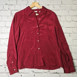 Talbots Stretch Seide Rubinrot Langarm Knopfleiste Kragen Bluse Gr 10 - Bild 1 von 10