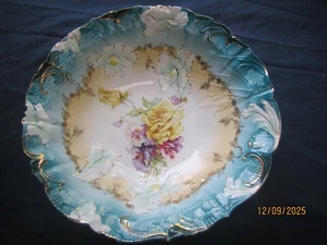 Große RS Preußen blaue Blumenschale 10 1/2" unmarkiert Form mundgeblasen Porzellan - Bild 1 von 8