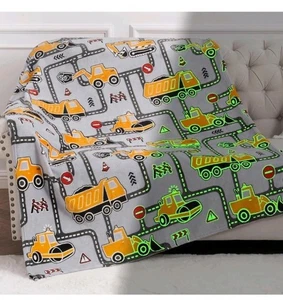Bauwagen - Glow in the Dark Flanelldecke Bagger grau gelb - Bild 1 von 4