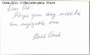 -Bill Cash- (d.2011) Signed/Autograph/Auto Index Card Philadelphia Stars MLB - Picture 1 of 1
