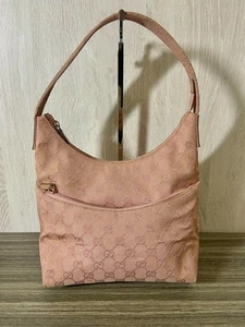 GUCCI Tote Bag GG Pattern Pink Canvas & Leather Handbag Used Authentic - Picture 1 of 20