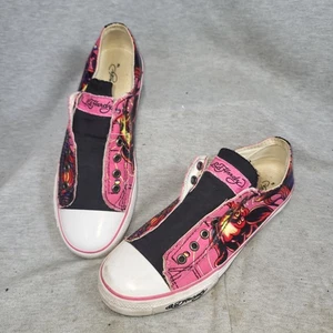 Vintage Y2K Don Ed Hardy Damen Slipper Schuhe Schnürlos Tattoo Art Größe 9 EU 40 - Bild 1 von 10