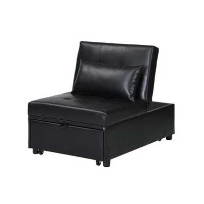 Black Leather Folding Ottoman Sofa Bed Multi-functional Space-Saving - Image 1 of 4