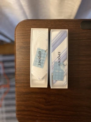 Juego de 2 corbatas de seda Epoint - Corbatas de lujo blancas y azules - Regalo formal de negocios Foto 1 de 3