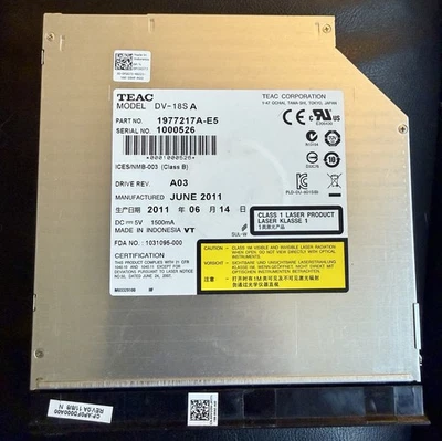 Dell Precision M6600 Teac DV-18S A 1977217A-E5 DVD-ROM Drive w/Bezel - Image 1 of 3