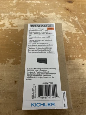 Kichler 16172AZT27 2700K 现代表面安装 LED 步数 0.8W 1.45伏安 17LM 全新带盒 — 第 1/3 张图片