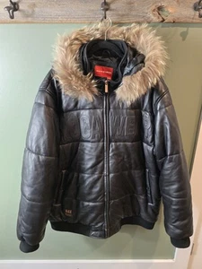 rocawear leather jacket trim natural raccoon fur mens 4XL sz - Picture 1 of 18