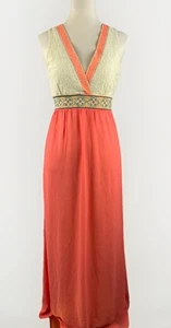 Flying Tomato Women's Dress Sz Small Maxi Lace Embroidered Grecian Boho Coral  - Picture 1 of 6