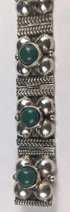 Sterling Silber Armband Grün Rund Edelsteine 7,75 cm Mexiko 925 Vintage  - Bild 1 von 8