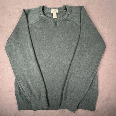 L.L.Bean Sweater Large Heavy Cotton Cashmere Blend Green Crewneck EUC - Image 1 of 4