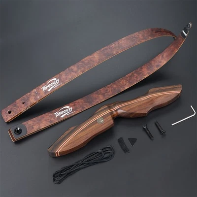 Hunting 60" Wood&Bamboo Takedown Recurve Bow RH 25-60LBS Archery Bow Arrow Shoot - Image 1 of 4