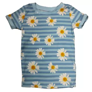 Old Navy Daisy Print 100% Cotton Tee Shirt Short Sleeve Blue on Blue Stripes T3 - Picture 1 of 14