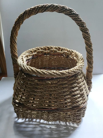 Woven Basket with Handle Large 15 x 18 x 13 Unique Design Nautical Primitive Cover