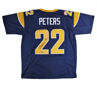 Jersey azul marino personalizado firmado por Marcus Peters St. Louis Foto 1 de 2