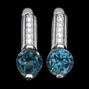 Pendientes De Plata Esterlina 925 Con Topacio Azul Londinense Natural Joyería - Imagen 1 de 9