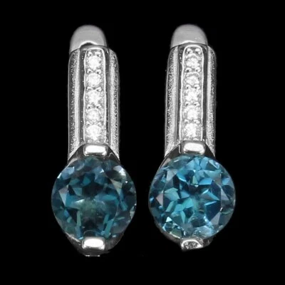 Orecchini In Argento Sterling 925 Con Topazio Blu Londinese Naturale Gioielleria - Immagine 1 di 4