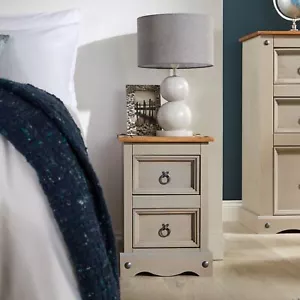 Corona Pine Grey Bedside Cabinet 2 Drawer Bedroom Drawers Side Table Nightstand - Picture 1 of 3