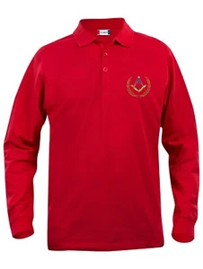 Masonic branded Quality red Long sleeve polo top with square and compass design - Picture 1 of 1