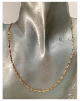 Chaîne Maille Singapour Plaqué Or 18 carats 45 cm x 2.25mm  Bijoux Femme NEUF - Photo 1/3