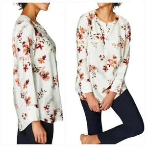NEW- J.JILL Cream Floral Shirttail Tunic Popover Blouse Long Sleeve size MEDIUM - Picture 1 of 11