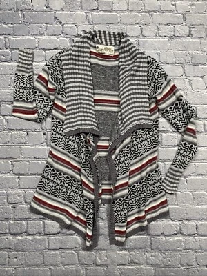 Cárdigan Abierto Aventura Cascada Talla S Gris Borgoña Rayas Suroeste Boho Foto 1 de 4