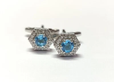 Gemelos de plata de ley 925 con piedras preciosas de topacio azul natural para regalo especial para hombre Foto 1 de 4