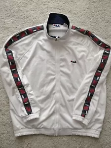 Fila 90's Vintage Track Top Jacket White Sweatshirt Hype Logo Monogram Striped - Picture 1 of 9