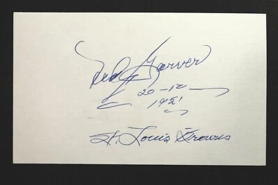 Ned Garver (d.2017) Browns Tigers Athletics Autographed Signed 3x5 Index Card  - Image 1 of 2