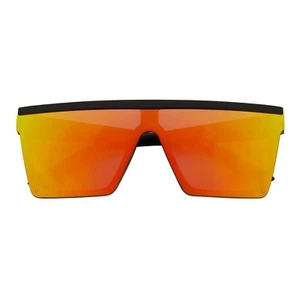 LAZER - Modern Flat Top Rectangle Sunglasses Soft Matte Black Orange Mirror - Picture 1 of 10