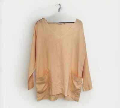 Top de lino Soft Surroundings para mujer mediano bolsillos melocotón túnica minimalista costera Foto 1 de 4