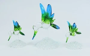 Set of Hummingbirds Green Blue Figurine of Blown Glass Crystal - Picture 1 of 1