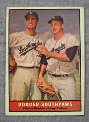 Sandy Koufax John Podres HOF Cy Young Dodger Southpaws 1961 Topps Baseball #207 - Image 1 of 2