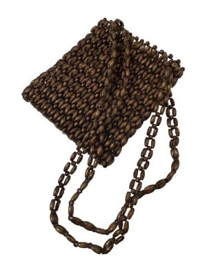 VTG Woven Wooden Beaded Boho Retro Giannini Purse Crossbody Double Straps - Image 1 of 4