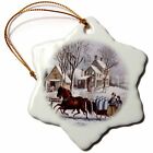 3dRose Vintage Currier and Ives Horse Drawn Sleigh Winter  3 inch Snowflake Porc
