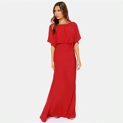 Sheinside #140903501 Short Sleeve, V Back Maxi Dress, Red, Sz. Md. - Imagem 1 de 4