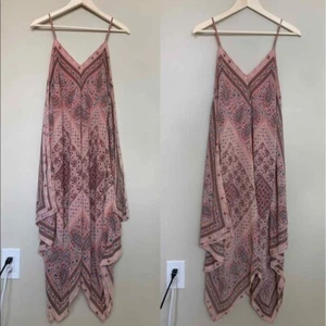American Rag Asymmetrical Floral Maxi Dress Pink Size Large V-Neck/Back Women's - Picture 1 of 7