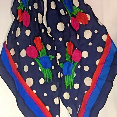 Estate Scarf Liz Claiborne Hat Band Florals Polka Dot 2 X 64 #19 - Image 1 of 4